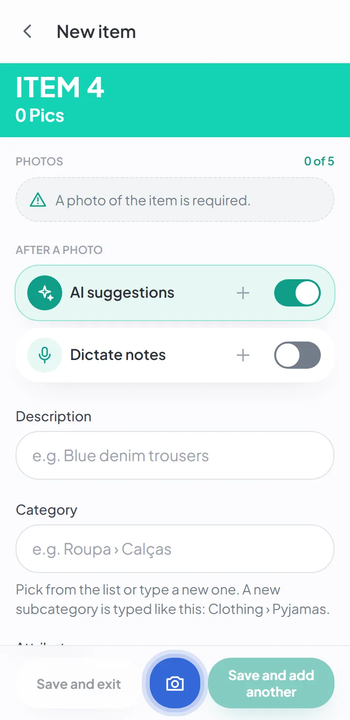 Add items to your moving inventory with just the camera — new-item